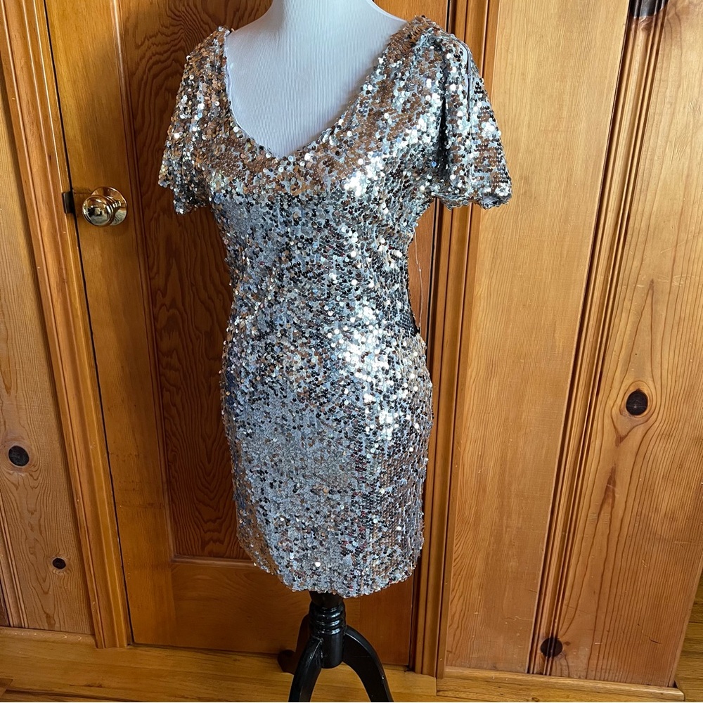 Sequin Cold Shoulder Bodycon Dress NWT - Picture 3 of 7